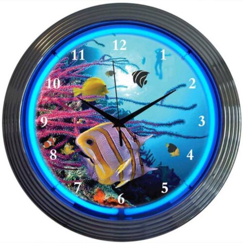 Aquarium Neon Clock Fish Gameroom Basement Mancave Wall Art Decor
