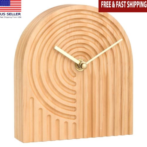 Arched Indoor Clock Natural Wood Minimalist Quartz Decorative Tabletop New