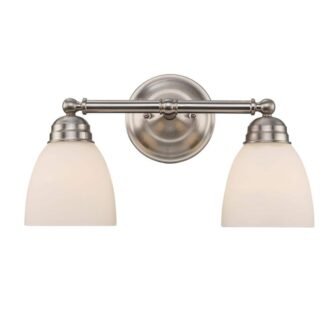 Ardmore 15.75 in. 2-Light Brushed Nickel Bathroom Vanity Light Fixture with White...