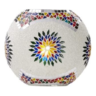 Aria 9.5 in. White Glass Oval Globe Accent Lamp with Multicolored Mosaic