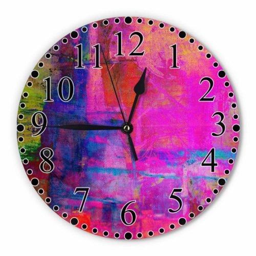 Art Abstract Wall Clock 10 Inch Battery Operated Bright Fuchsia Red Yellow Gr...
