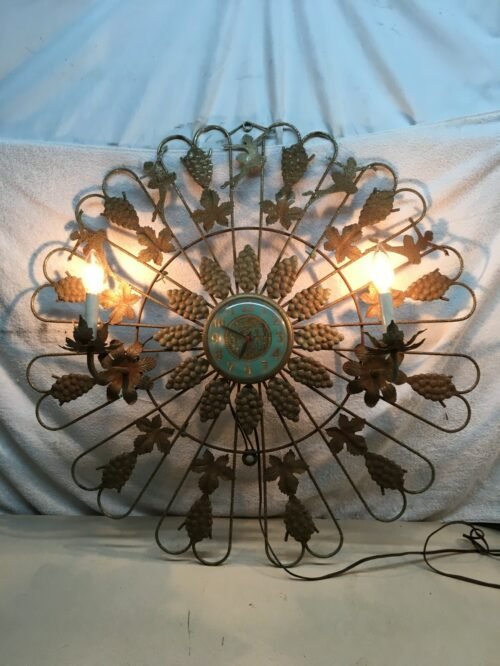 Art Deco 30in Wire Lighted Clock ballet Dance Grapes Zodiac Zenith Wall Clock