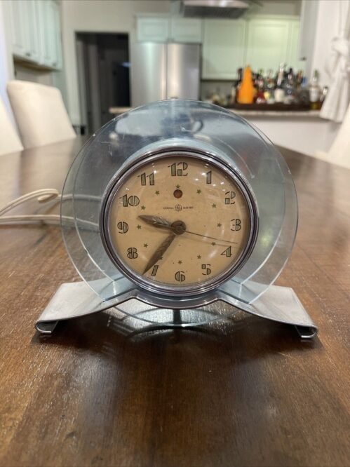 ART DECO DESK CLOCK "BLUE RAPTURE" 1941, GE, General Electric 3H160, WORKS