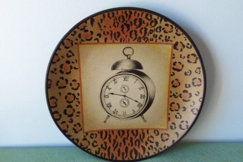 Art Deco/Jungle Style 10"Round Wall Decor Plate - Ceramic - Clock #18525