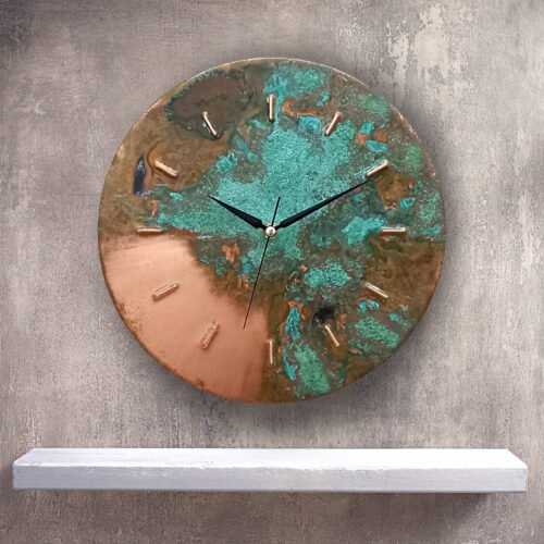 Art Deco Mid Century Modern Farmhouse Patina Metal Copper Wall Clock Wall Decor