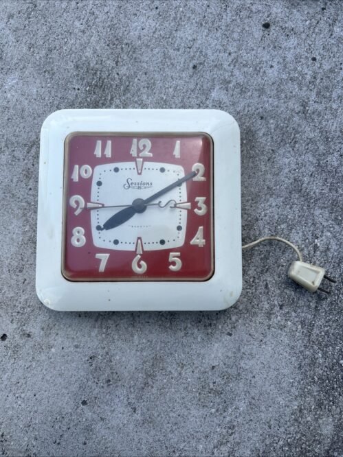 Art Deco Sessions Wall Clock Electric Antique 4 Red White Clock Made In USA