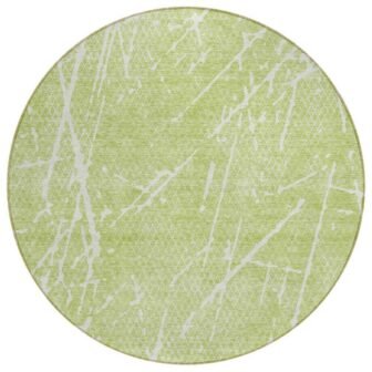 Artichoke Green, Ivory 8 ft. Round Woven Abstract Polyester Round Indoor/Outdoor Area...
