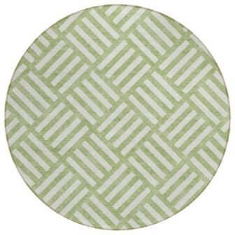 Artichoke Green, Ivory 8 ft. Round Woven Geometric Polyester Round Indoor/Outdoor Area...