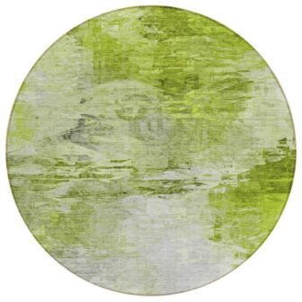 Artichoke Green, Lime Green 8 Round Woven Abstract Polyester Round Indoor /...