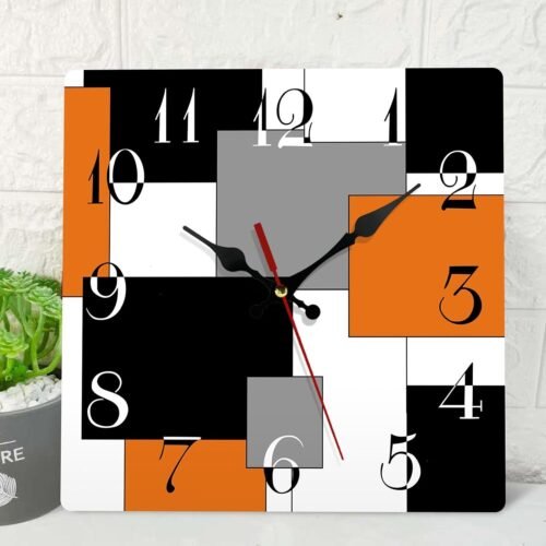 ArtSocket Wooden Wall Clock Silent Non-Ticking, Orange Black Grey 12