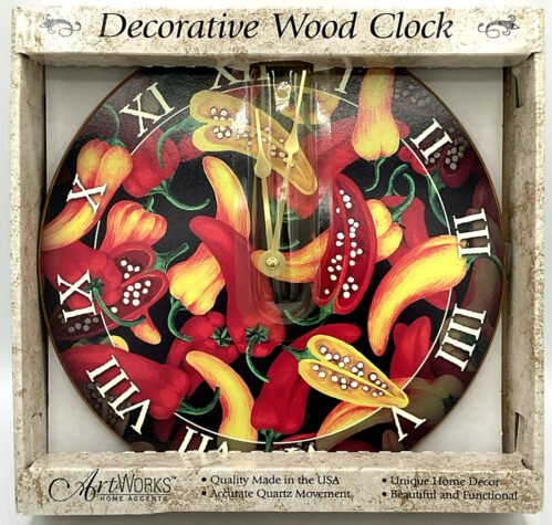 Artworks Home Accents Wall Mounted Quartz Battery Operated Clock Hot Peppers
