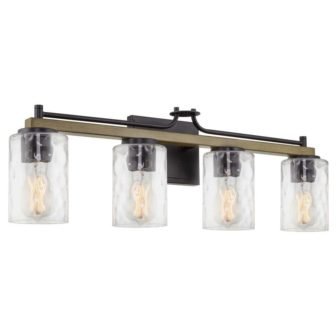 Ashton 28 in. 4-Lights Black with Smoked Birch Wood Style Farmhouse Bathroom...
