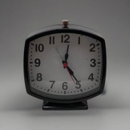 Ashton Sutton Black Contemporary Alarm Clock 5” MCM Style Analog Battery