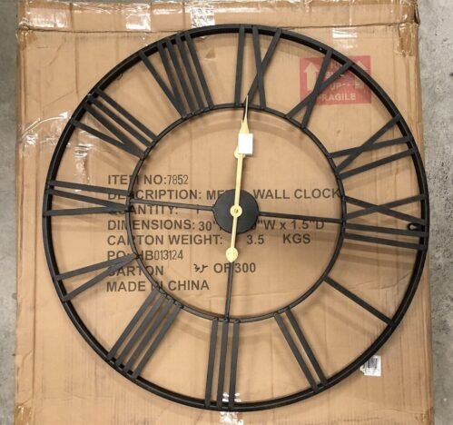 Aspire Home Accents 7852 Solange Round Metal Wall Clock, Dark Brown - 30 in.