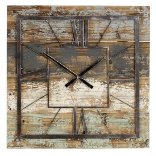 Aspire Home Accents Wall Clock 27.5" Metal Square Multi-Colored Distressed Wood