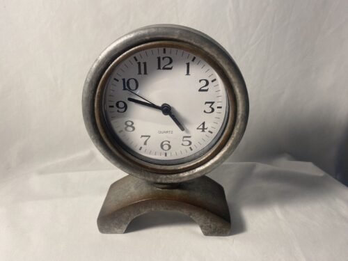 At Home Resin Grey Metal Table Clock