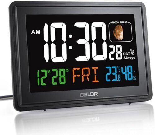 Atomic Alarm Clock - Large Color Display Digital Desk Clock - with Indoor Temper