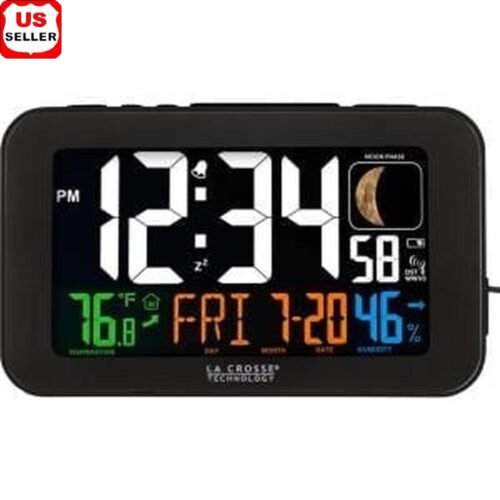 Atomic Alarm Clock USB Charging Port Indoor Temperature Humidity Color Display