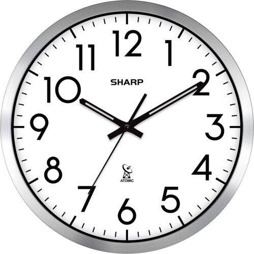 Atomic Analog Wall Clock - 12" Silver Brushed Finish - Silver / White