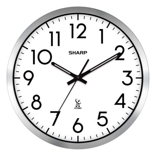 Atomic Analog Wall Clock - 12" Silver Brushed Finish Sets Automatically- Batt...