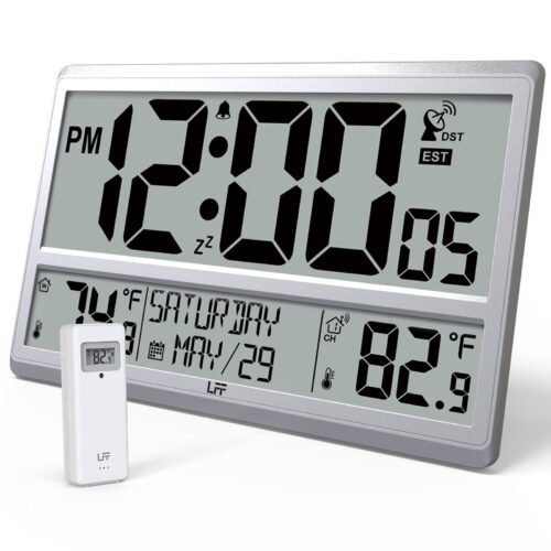 Atomic Clock 4.5" Numbers, Atomic Wall Clock with Indoor & Outdoor Temperatur...