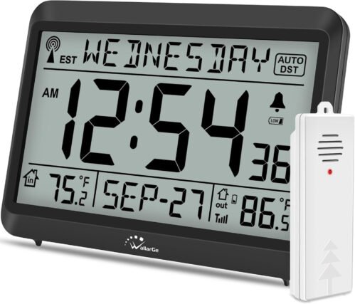 Atomic Clock Indoor Outdoor Temperature Self-Setting Digital 4 Time Zones DST