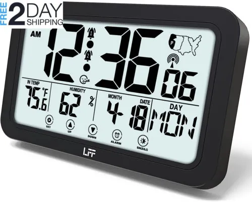 Atomic Clock, Indoor Temperature and Humidity, Backlight, Battery Operated, U