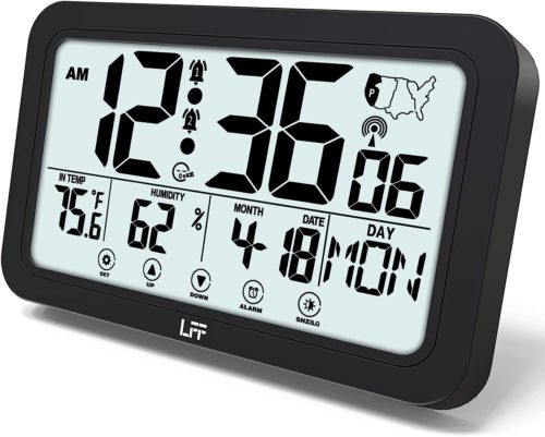 Atomic Clock, Indoor Temperature and Humidity, Backlight, Battery Operated, USB