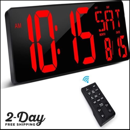 Atomic Clock LED Silent Large Display Digital Wall Clock Never Needs Red New