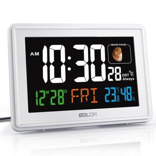 Atomic Clocks for Bedrooms Digital Large Display - White - Desk Clock with Te...