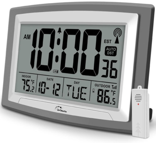 Atomic Clock with Indoor Outdoor Temperature, Self Setting Digital Clock 12.5 in