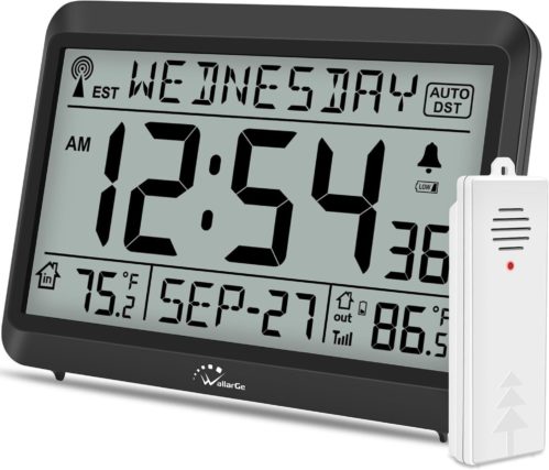Atomic Clock With Indoor Outdoor Temperature, Self setting Digital Wall