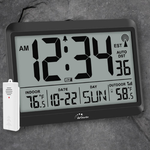 Atomic Clock with Indoor Outdoor Temperature, Self Setting Digital Wall Clock