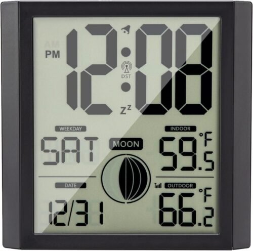 Atomic Clock with Indoor Outdoor Temperature, Self-Setting Digital Wall Clock