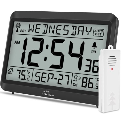 Atomic Clock with Indoor Outdoor Temperature, Self-Setting Digital Wall Clock...