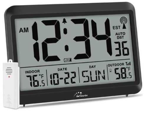Atomic Clock with Indoor Outdoor Temperature, Self Setting Digital Wall Clock Ba