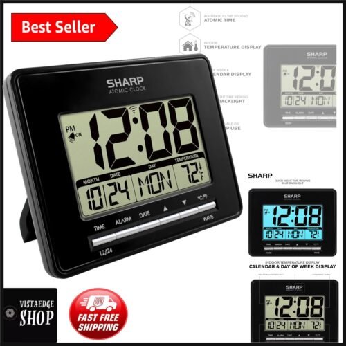 Atomic Digital Alarm Clock with Easy-to-Read Screen & Indoor Temp Display