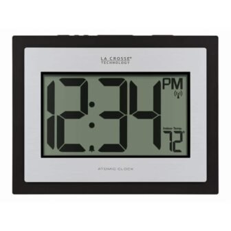 Atomic Digital Black/Silver Clock with Indoor Temperature