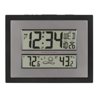 Atomic Digital Clock with Temperature and Forecast in Black/Silver