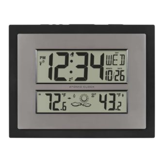 Atomic Digital Clock with Temperature and Forecast in Black/Silver