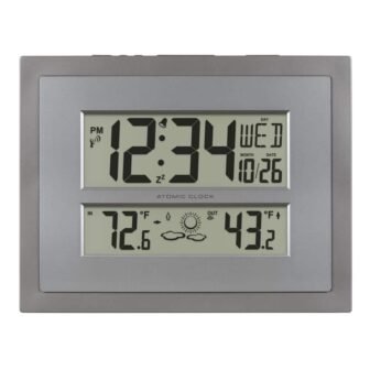 Atomic Digital Clock with Temperature and Forecast in Gray/Silver