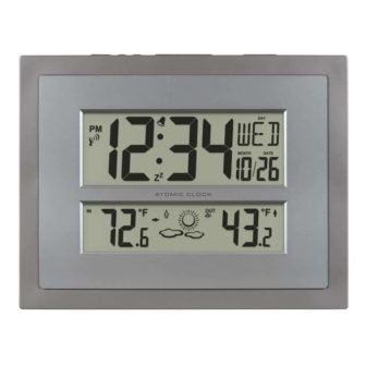 Atomic Digital Clock with Temperature and Forecast in Gray/Silver