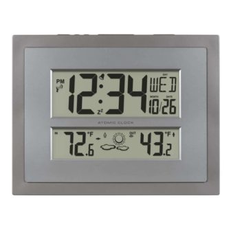 Atomic Digital Clock with Temperature and Forecast in Gray/Silver