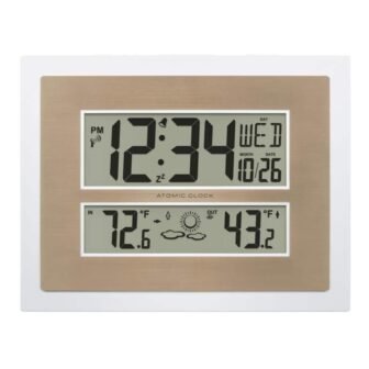 Atomic Digital Clock with Temperature and Forecast in White/Champagne