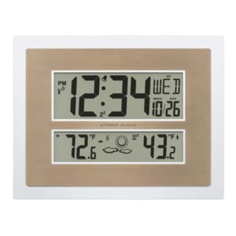 Atomic Digital Clock with Temperature and Forecast in White/Champagne