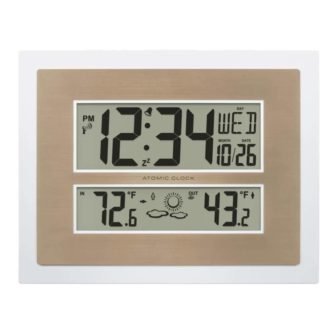 Atomic Digital Clock with Temperature and Forecast in White/Champagne