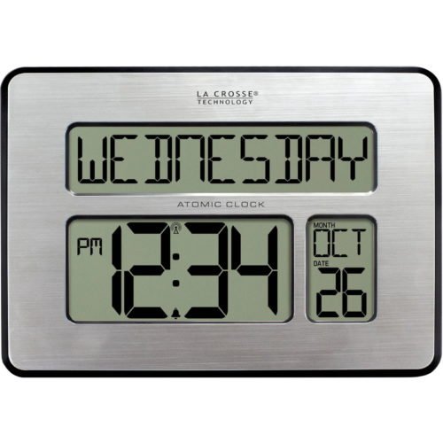 Atomic Digital Full Calendar Silver Clock with Extra Large Digits