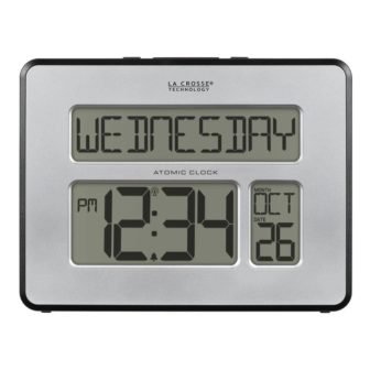Atomic Digital Silver Calendar Clock with 2 in. Time