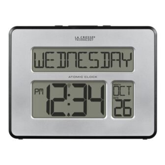 Atomic Digital Silver Calendar Clock with 2 in. Time