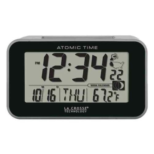 Atomic Digital Table Alarm Clock With Temperature and Moon Phase Display